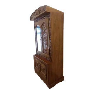 Premium Teak Wood Carved Wardrobe with Mirror Handcrafted Traditional Design