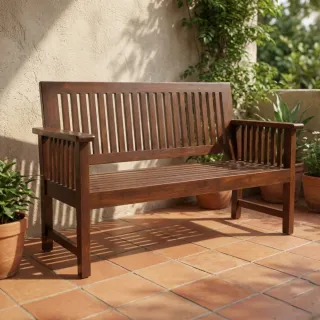 Classic Slatted Teak Wood 3 Seater Sofa