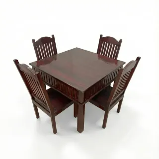 Square Teak Wood 4 Seater Dining Table with Glossy Finish
