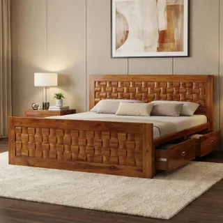 Bamboo Teak Wood King Size Bed with Storage