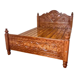 Traditional Handcrafted Solid Teak Wood King Size Cot