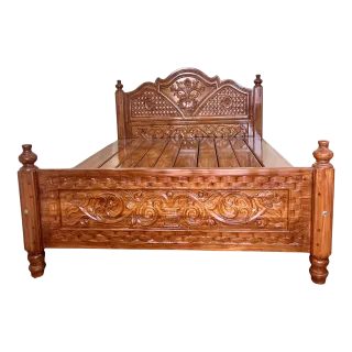 Traditional Handcrafted Solid Teak Wood King Size Cot