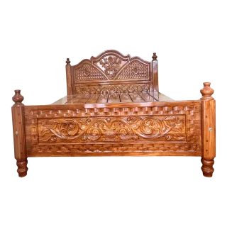 Traditional Handcrafted Solid Teak Wood King Size Cot