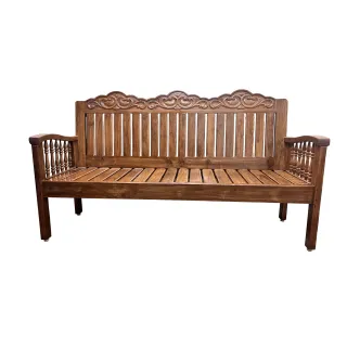 Traditional Carved Teak Wood 3 Seater Sofa