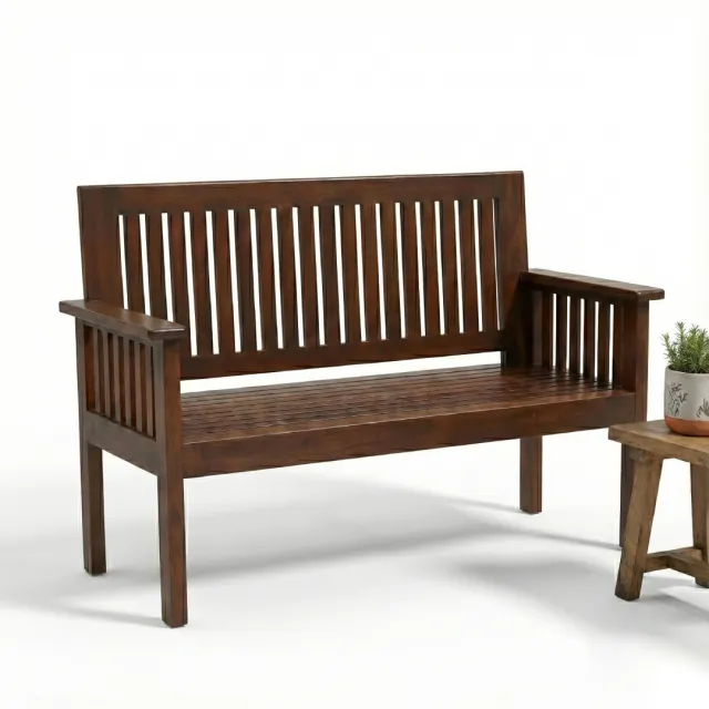 Classic Slatted Teak Wood 3 Seater Sofa