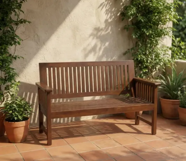 Classic Slatted Teak Wood 3 Seater Sofa
