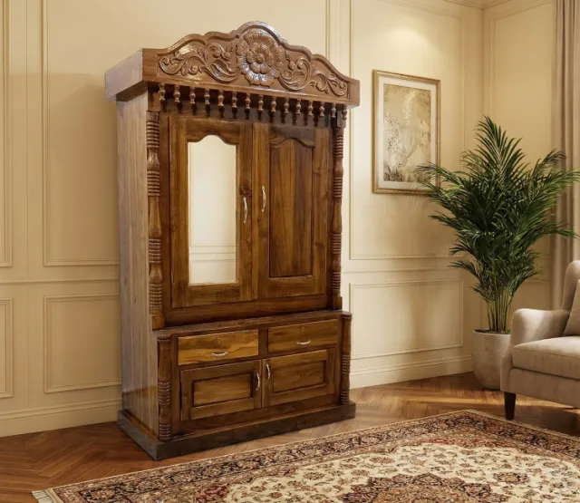 Teak Wardrobe with Handcrafted Flowers