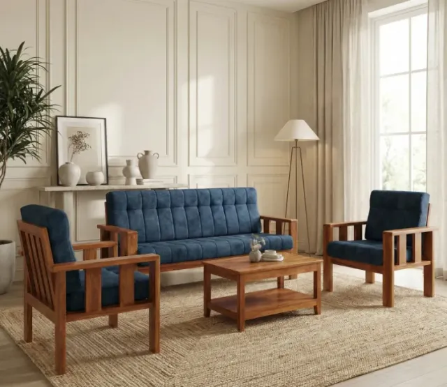 Royal Curve Teak Sofa Set – Solid Teak Wood 3+1+1 Seater