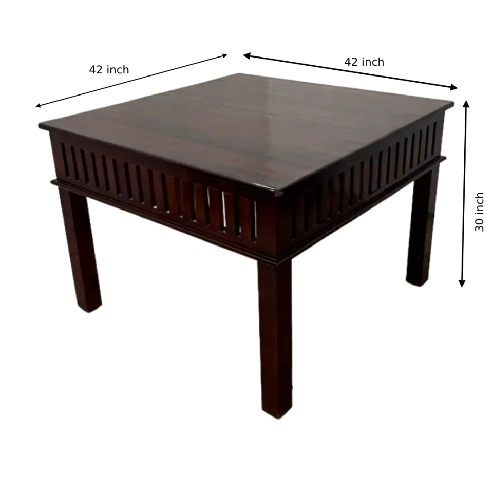 Square Teak Wood 4 Seater Dining Table with Glossy Finish