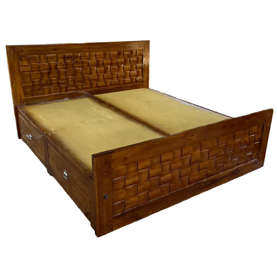Bamboo Teak Wood King Size Bed with Storage