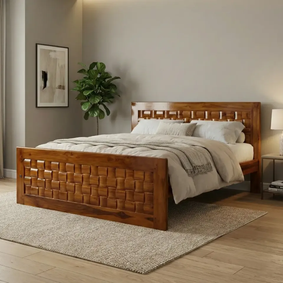 Bamboo Teak Wood King Size Bed with Storage