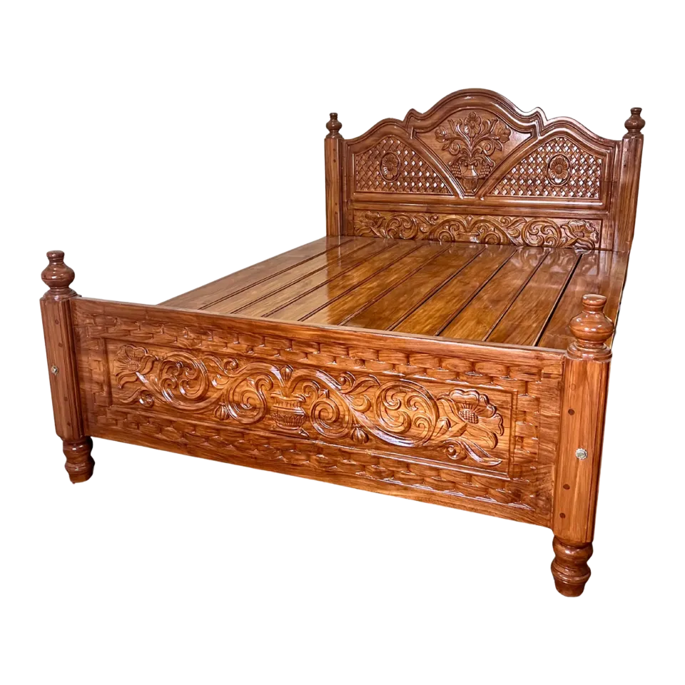 Traditional Handcrafted Solid Teak Wood King Size Cot