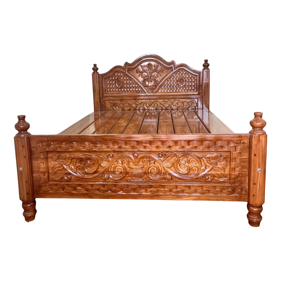 Traditional Handcrafted Solid Teak Wood King Size Cot