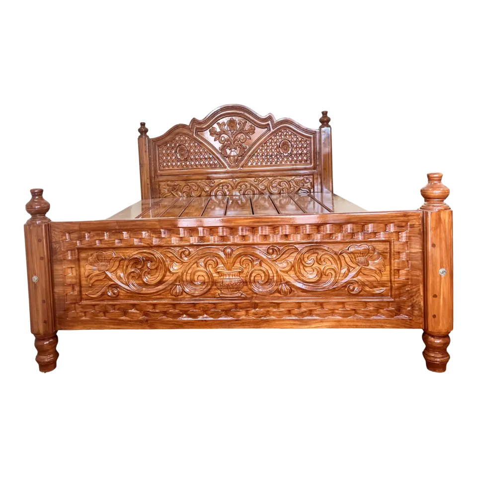Traditional Handcrafted Solid Teak Wood King Size Cot