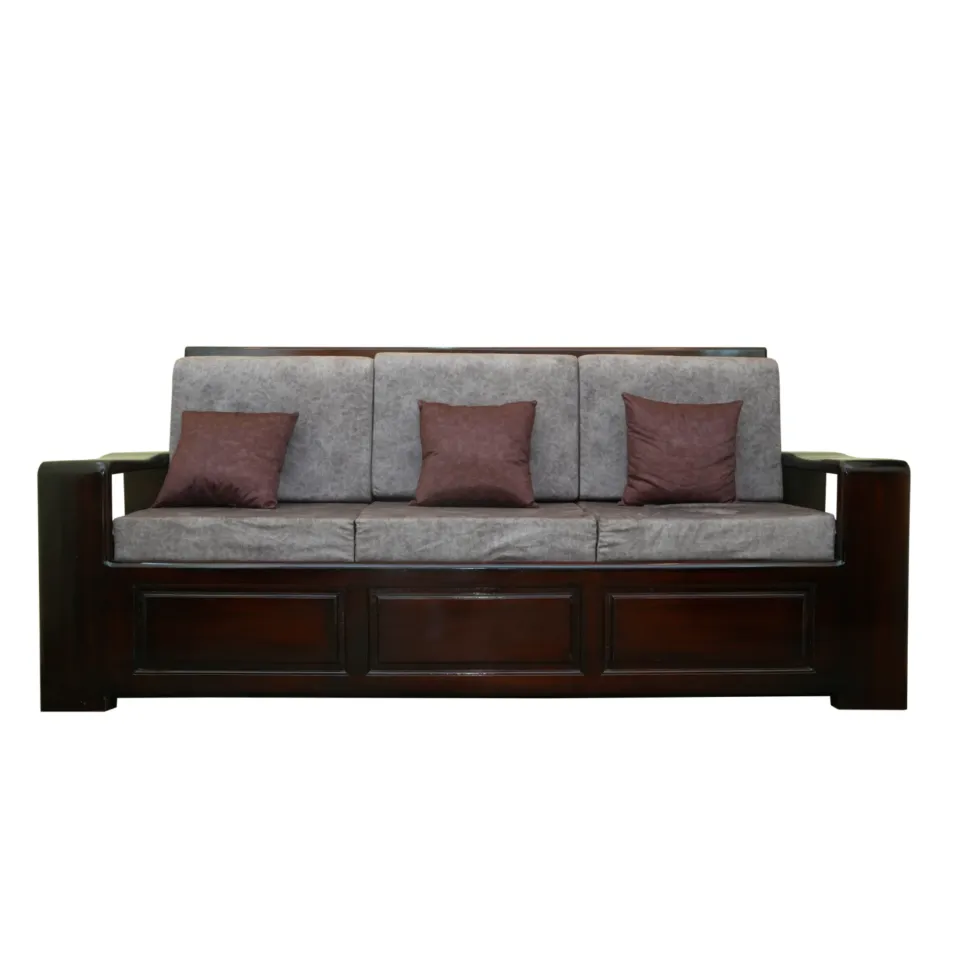 Solid Teak Wood Sofa Set 3+2+1 with Teapoy – Walnut Finish