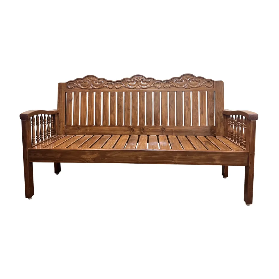 Traditional Carved Teak Wood 3 Seater Sofa