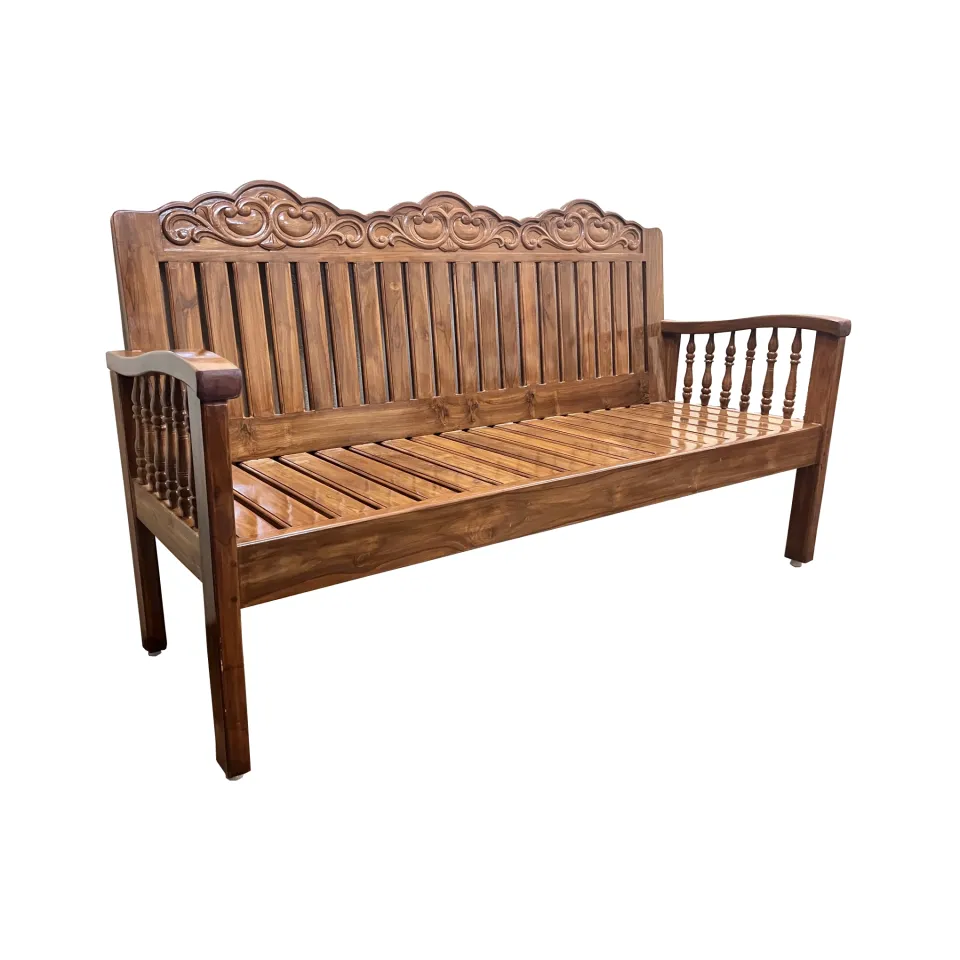 Traditional Carved Teak Wood 3 Seater Sofa